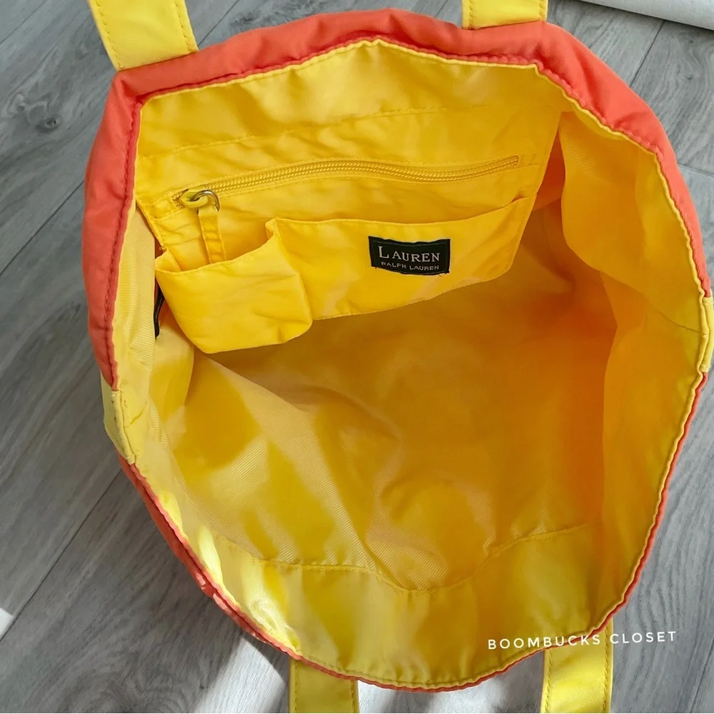NWOT Ralph Lauren Tote Orange Yellow , Embroidered Logo